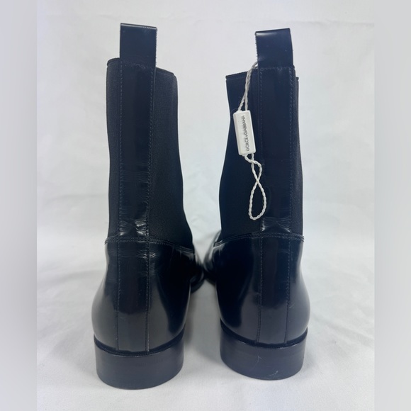 DOLCE & GABBANA Black Patent Leather Gold Accent Pointed Toe Chelsea Ankle Boots main image 12